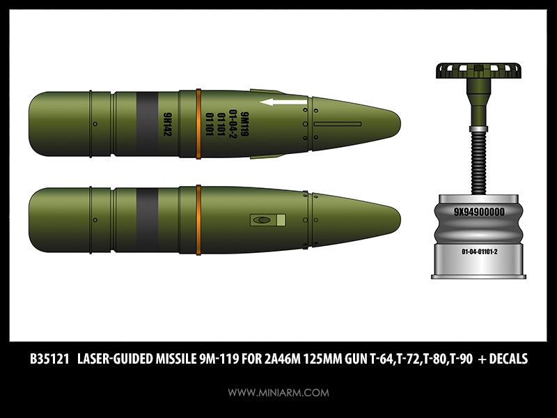35121  дополнения из смолы  Выстрел управляемой ракеты 9М-119 для пушки 2А46М  (2 шт)  (1:35)