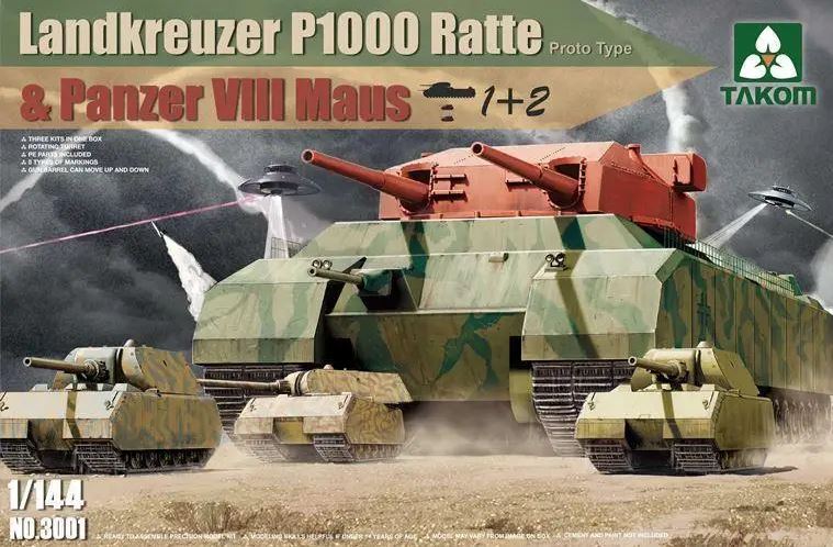 3001  техника и вооружение  Landkreuzer P1000 Ratte + Maus (1+2)  (1:144)