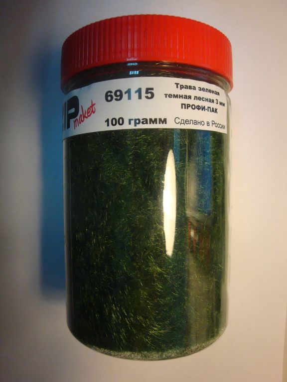 69115  материалы для диорам  Трава зеленая темная лесная 3мм. Профи-пак 100 грамм.
