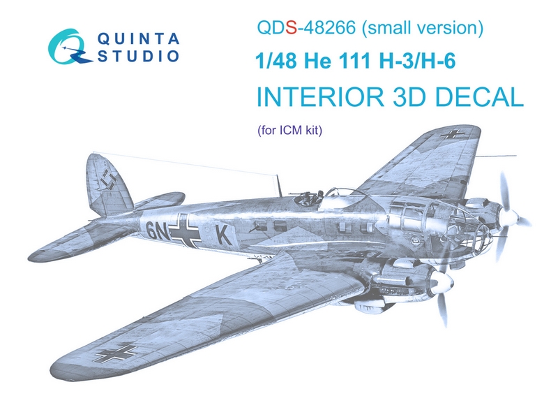 QDS-48266  декали  3D Декаль интерьера кабины He 111H-3/H-6 (ICM) (Малая версия) (1:48)