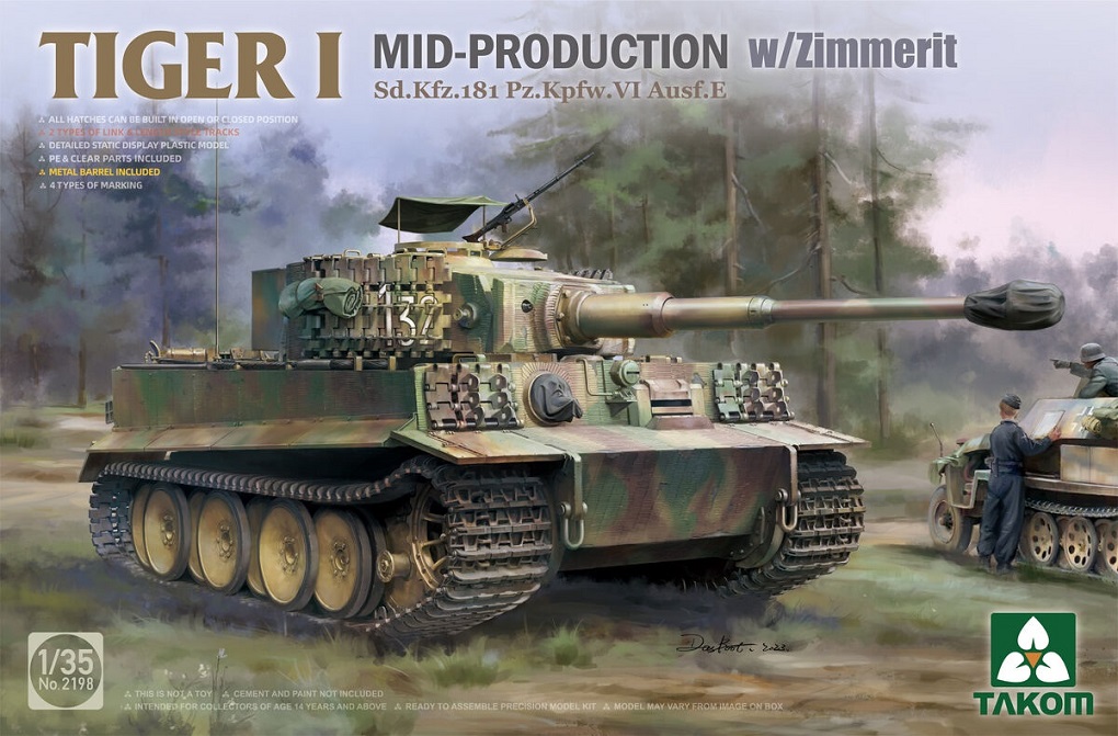 2198  техника и вооружение  Tiger I Mid-Production w/Zimmerit Ausf. E  (1:35)