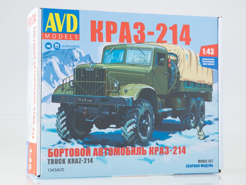 1343AVD  автомобили и мотоциклы  Бортовой КРАЗ-214  (1:43)