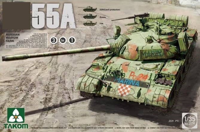 2056  техника и вооружение  Russian Medium Танк-55A 3 in 1  (1:35)