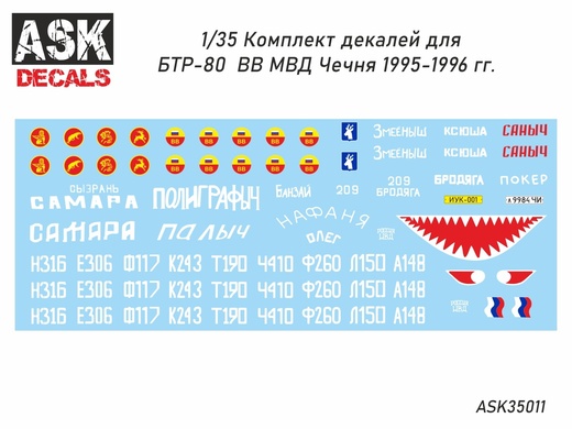 ASK35011  декали  БТР-80 ВВ МВД 1995-1996гг. Чечня  (1:35)