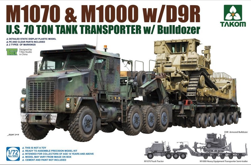 5002  техника и вооружение  M1070&M1000 Tank Transporter w/D9R Bulldozer  (1:72)