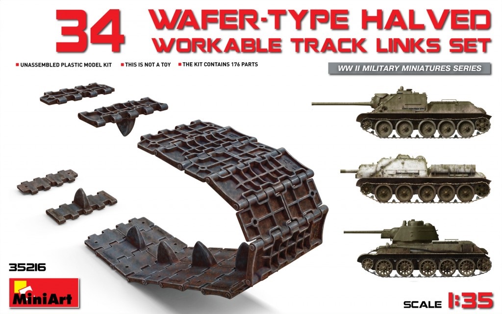 35216  траки наборные  Tанк-34 WAFER-TYPE HALVED WORKABLE TRACK LINKS SET  (1:35)