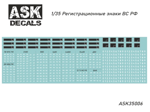 ASK35006  декали  Регистрационные знаки ВС РФ  (1:35)