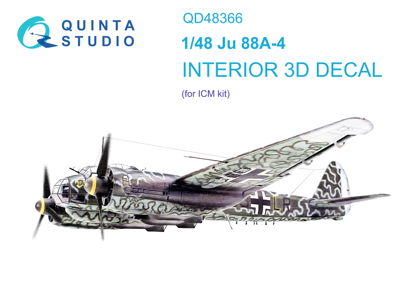 QD48366  декали  3D Декаль интерьера кабины Ju 88A-4 (ICM)  (1:48)