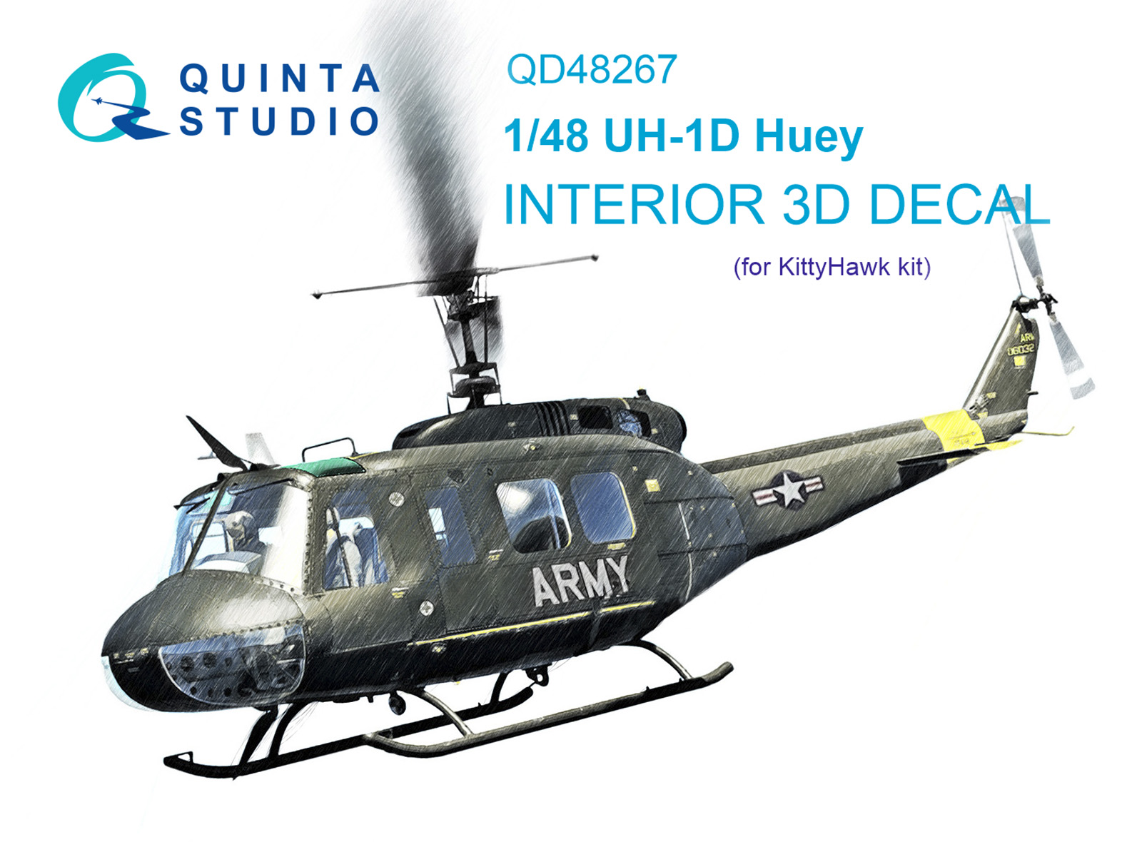 QD48267  декали  3D Декаль интерьера UH-1D (KittyHawk)  (1:48)