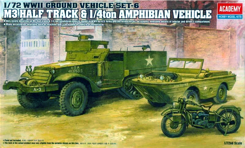 13408  техника и вооружение  M3 Half Track & 1/4ton Amphibian Vehicle  (1:72)