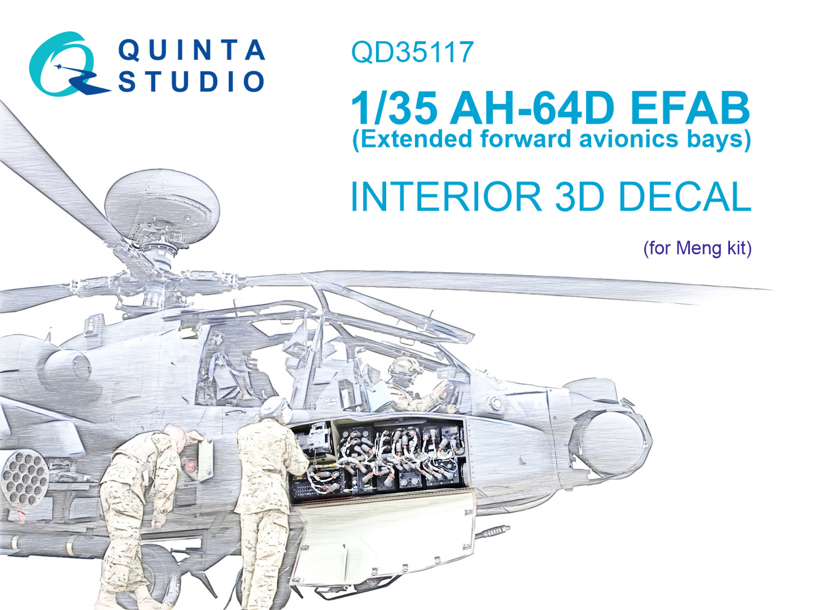 QD35117  декали  3D Декаль интерьера кабины AH-64D Расширенные отсеки авионики (Meng)  (1:35)