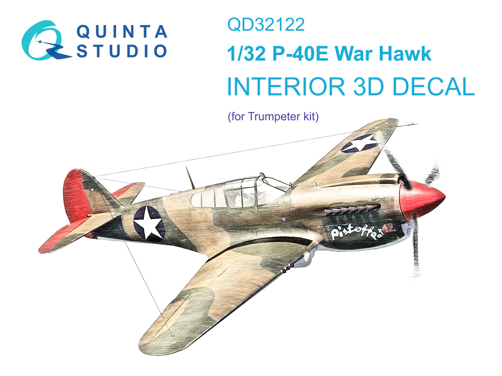 QD32122  декали  3D Декаль интерьера кабины P-40E War Hawk (Trumpeter)  (1:32)