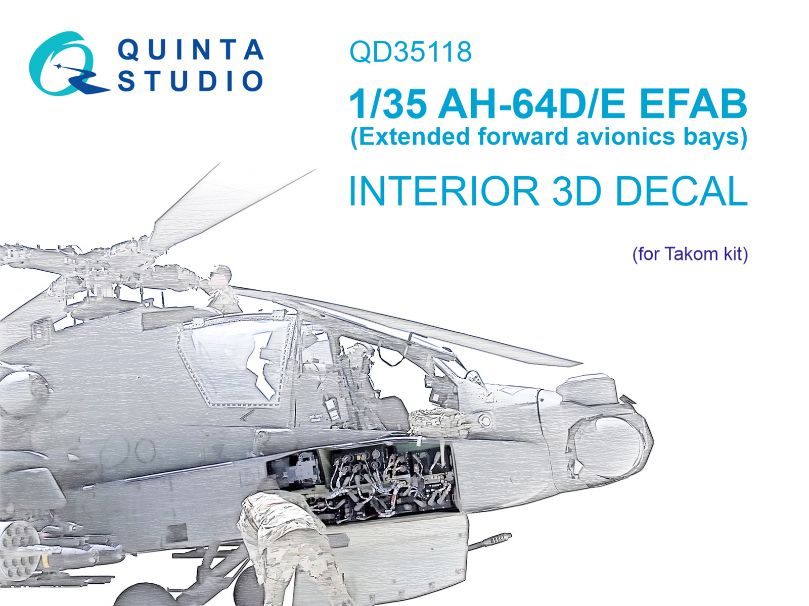 QD35118  декали  3D Декаль интерьера кабины AH-64D Расширенные отсеки авионики (Takom)  (1:35)