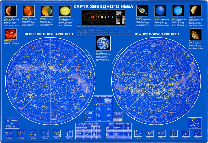 7070001  Карта звездного неба на картоне ламинированная.